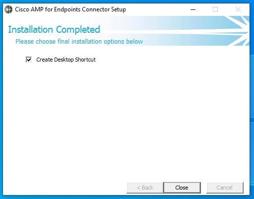 Install AMP Connector for Windows - Installation Completed