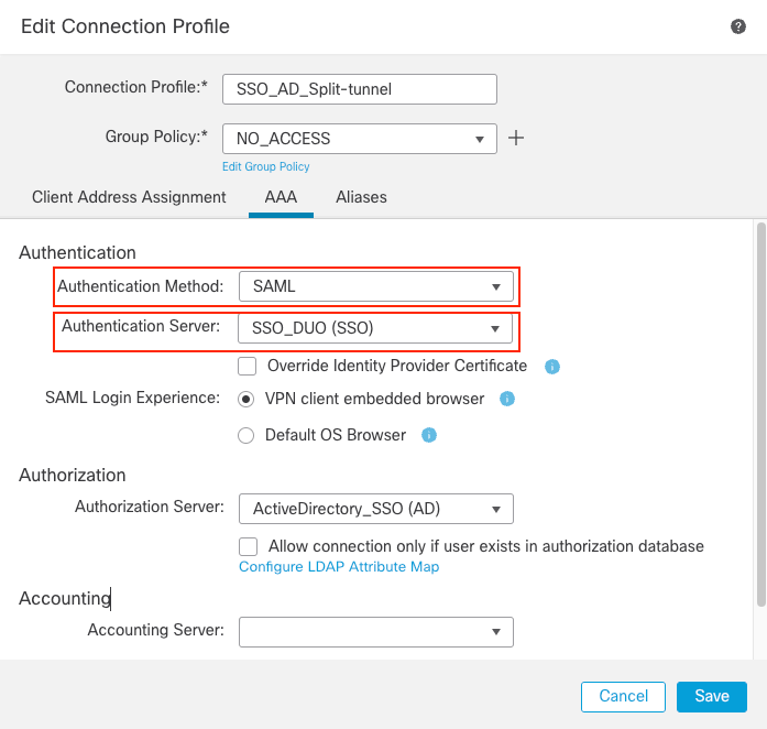 FMC Connection Profile AAA