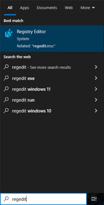 Registry Editor in Search Bar