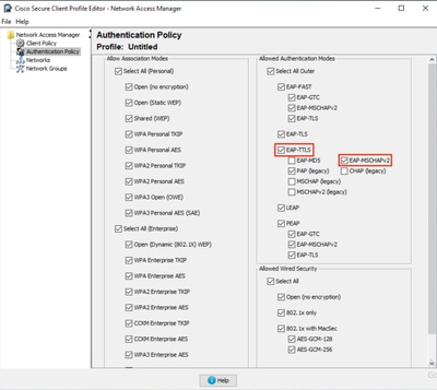 NAM Profile Editor Authentication Policy