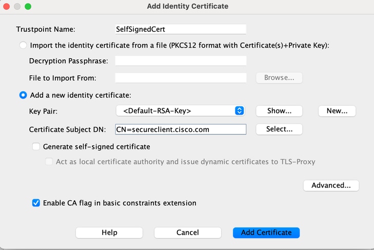 Click the Add a New Identity Certificate Button