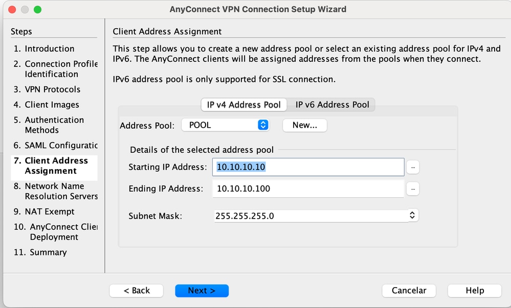 Configure Address Pool for VPN Client