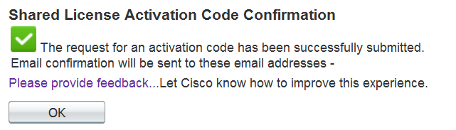 Share License Activation Code Confirmation