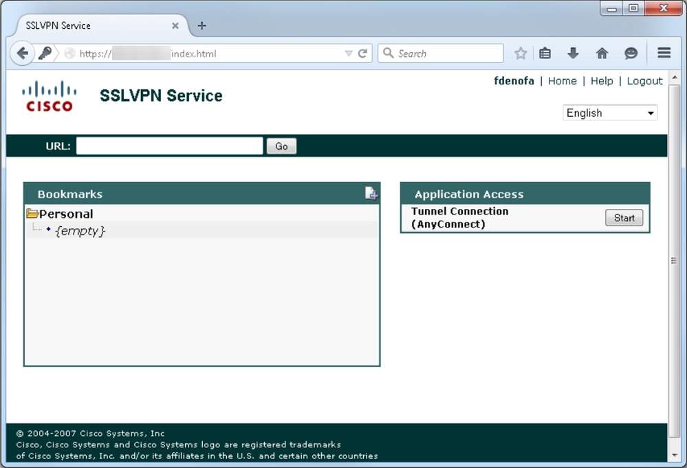 Conexión de túnel del servicio VPN SSL