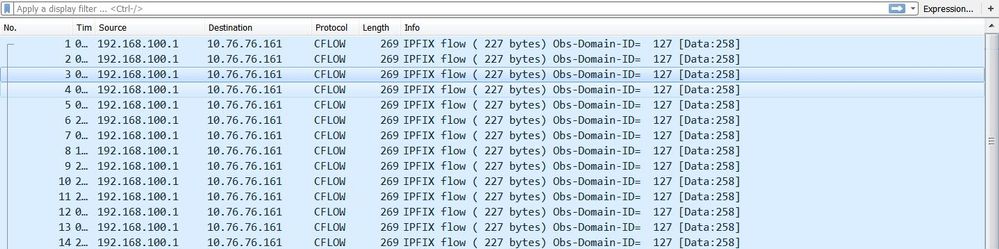Troubleshoot AnyConnect NVM - IPFIX CFLOW data packet traffic flow in Wireshark