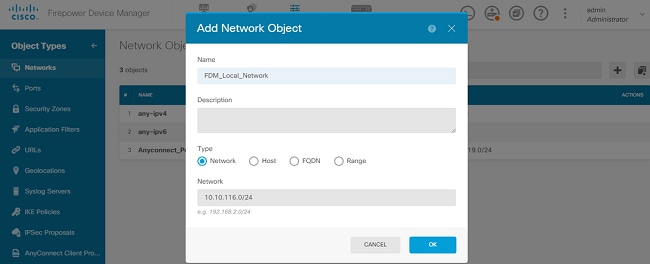 Create Object for Local Network in FDM GUI