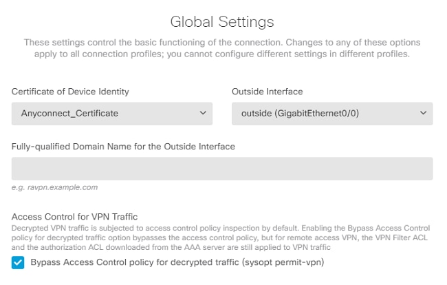 Configure AnyConnect Certificate, Interface, and Access Control Policy in FDM GUI