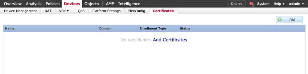 Certificates panel