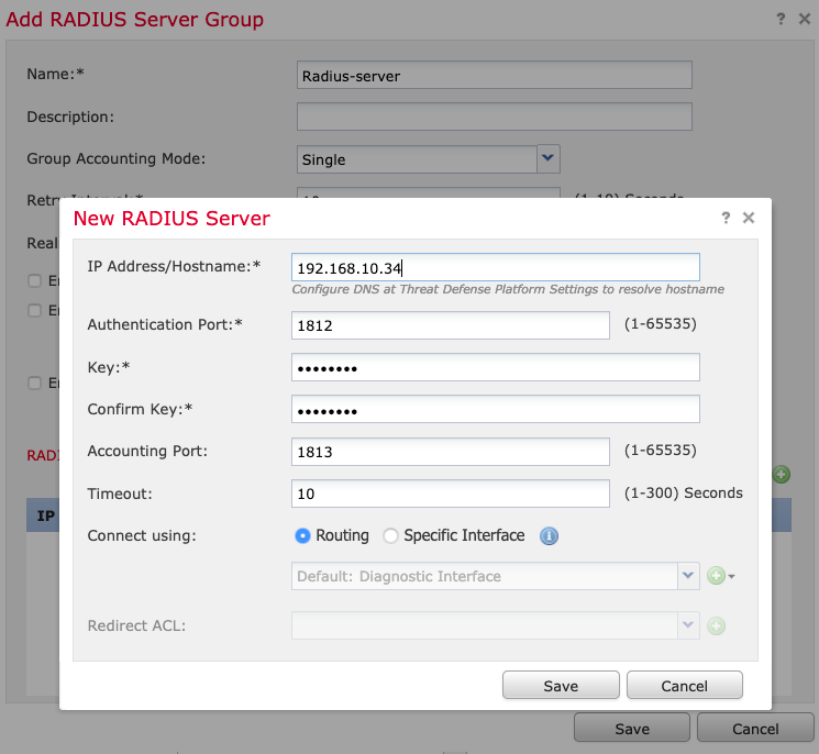 Radius server creation example