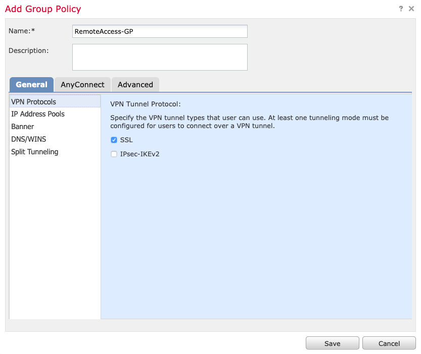 Group policy: VPN protocol selection