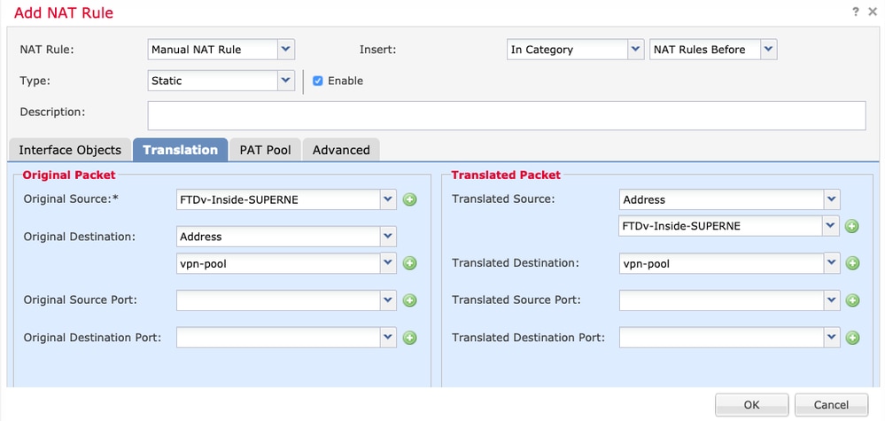 NAT Exemption source/destination object selection