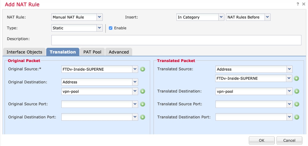 NAT Exemption source/destination object selection