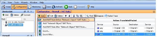 Select Add NAT Rule Before Network Object NAT Rules