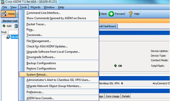 ASA 9.x : Upgrade a Software Image using ASDM or CLI Configuration ...