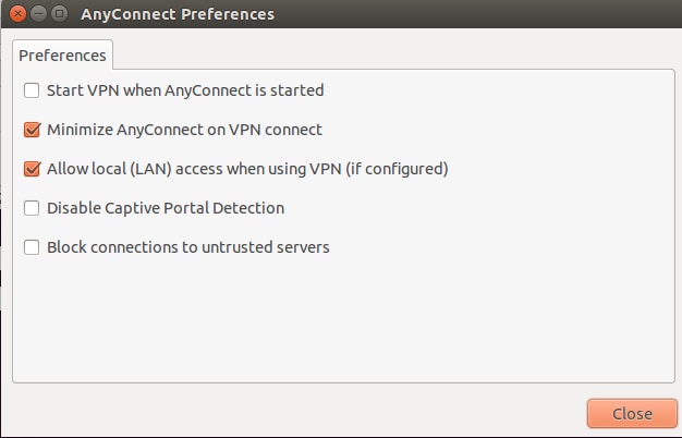 AnyConnect Preferences for Linux