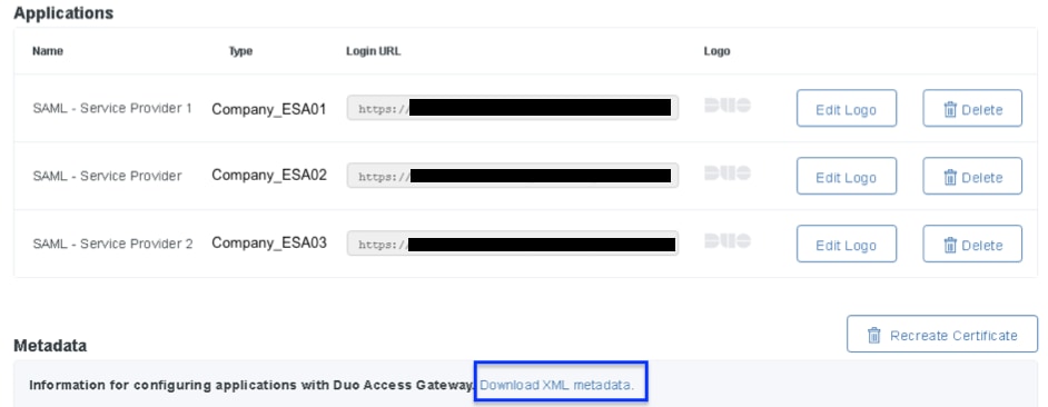 View of Applications and Download XML Metadata