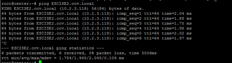 Estado de ping desde el centro hacia ISE