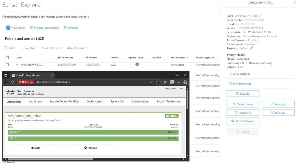 Comparing Sensor Versions between IOX Local Manager and CyberVision GUI
