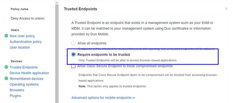Policy Require Endpoint to be Trusted