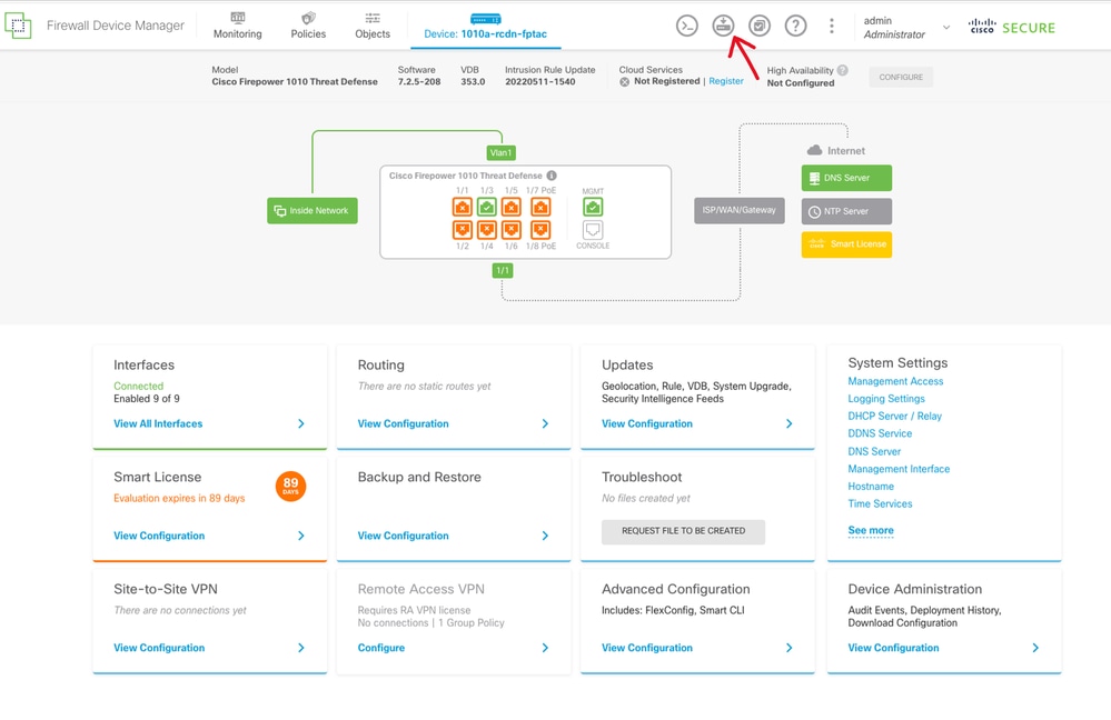 Icono de implementación en la GUI de FDM