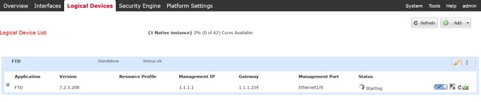 Logical Device List with Application Status as Starting.