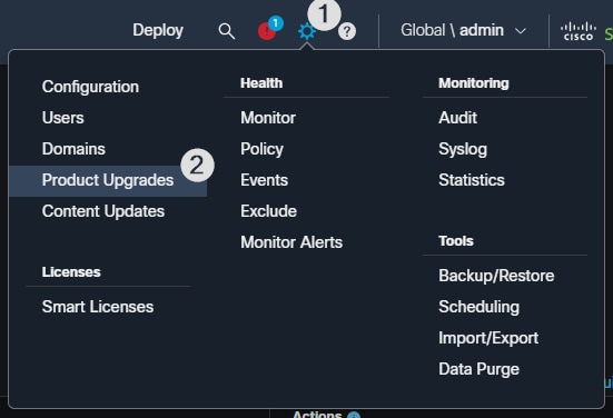Navigate to Product Upgrades