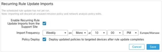 FMC 6.6.1+ Upgrade Tips - Recurring Rule Updates Panel allows to set periodic rule updates (SRU and LSP) from Cisco