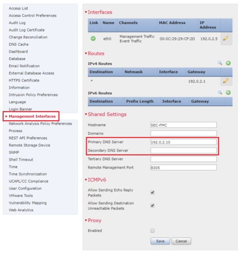 Access Management Interfaces Configuration in Cisco FMC