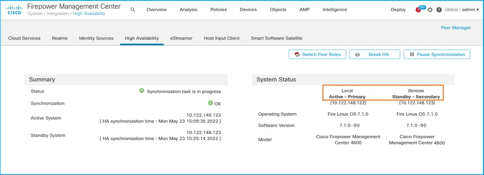 Verification of FMC Roles and Statuses in High Availability