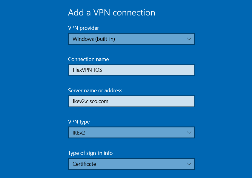 Windows add VPN settings