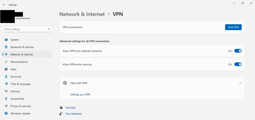 Windows 11 VPN settings