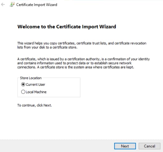 Certificate import wizard step1