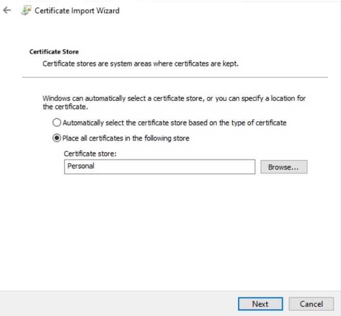 Certificate import wizard step4