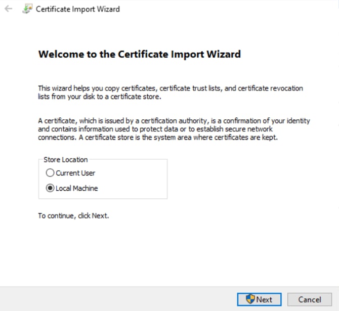 CA Certificate import wizard step1