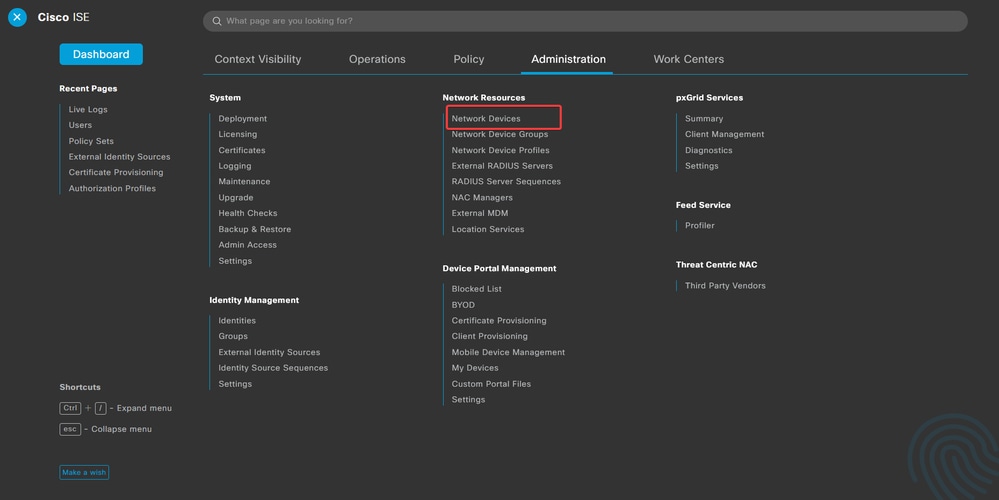 Administration-Network Resources-Network Devices