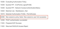Notifications that Max Sessions Policy Failed due to User Limit Exceeded