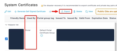 Select export certificates