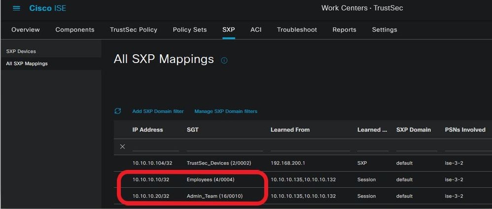 View SXP Bindings on ISE