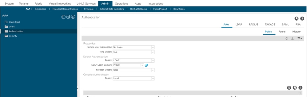 APIC Login Admin Configuration