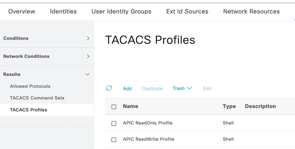 TACACS Admin and Read Only Admin Profiles