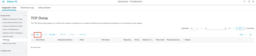 Generating a packet capture on ISE.