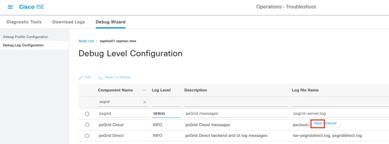 Changing the pxGrid component to debug level.