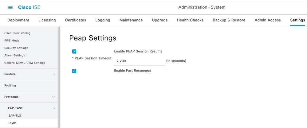 ISE PEAP Session Resume Config