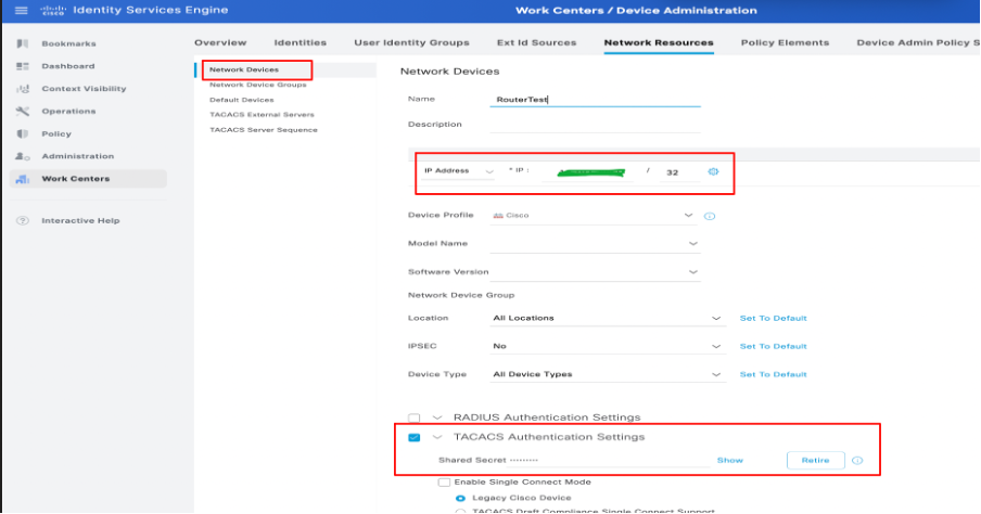 Add Network Device in ISE