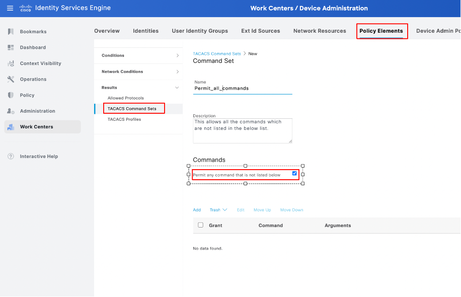 Configure TACACS Command Sets