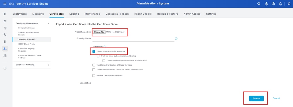 Ensure Trust for Authentication within ISE