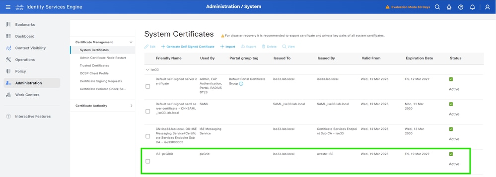 View Created pxGrid Certificate