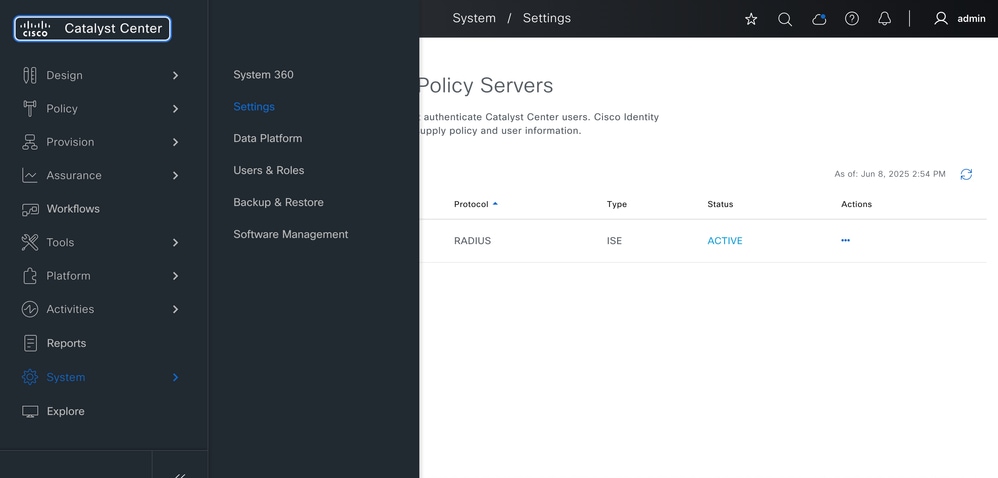Navigate to System Settings, Settings, Authentication and Policy Servers