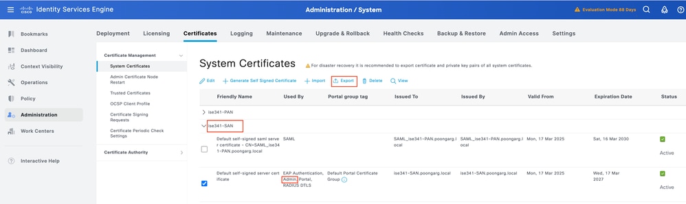 Export the Admin Certificate