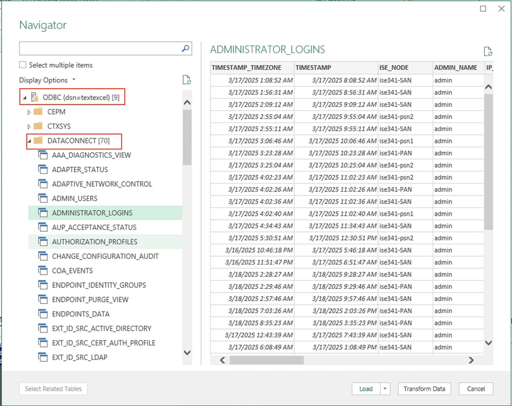 MS Excel connected to ISE Read onlyDatabase